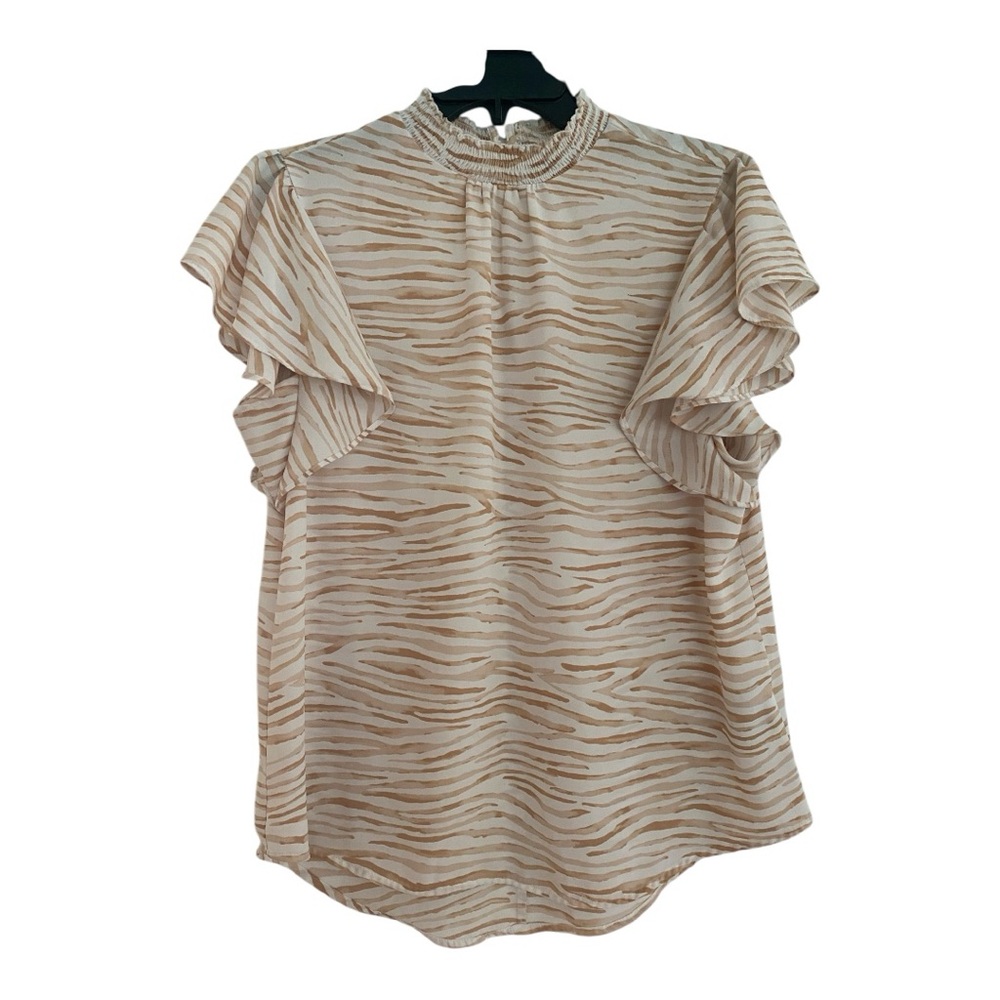 Apt. 9 Women's Beige Zebra Print Ruffle Sleeve Top Size Medium